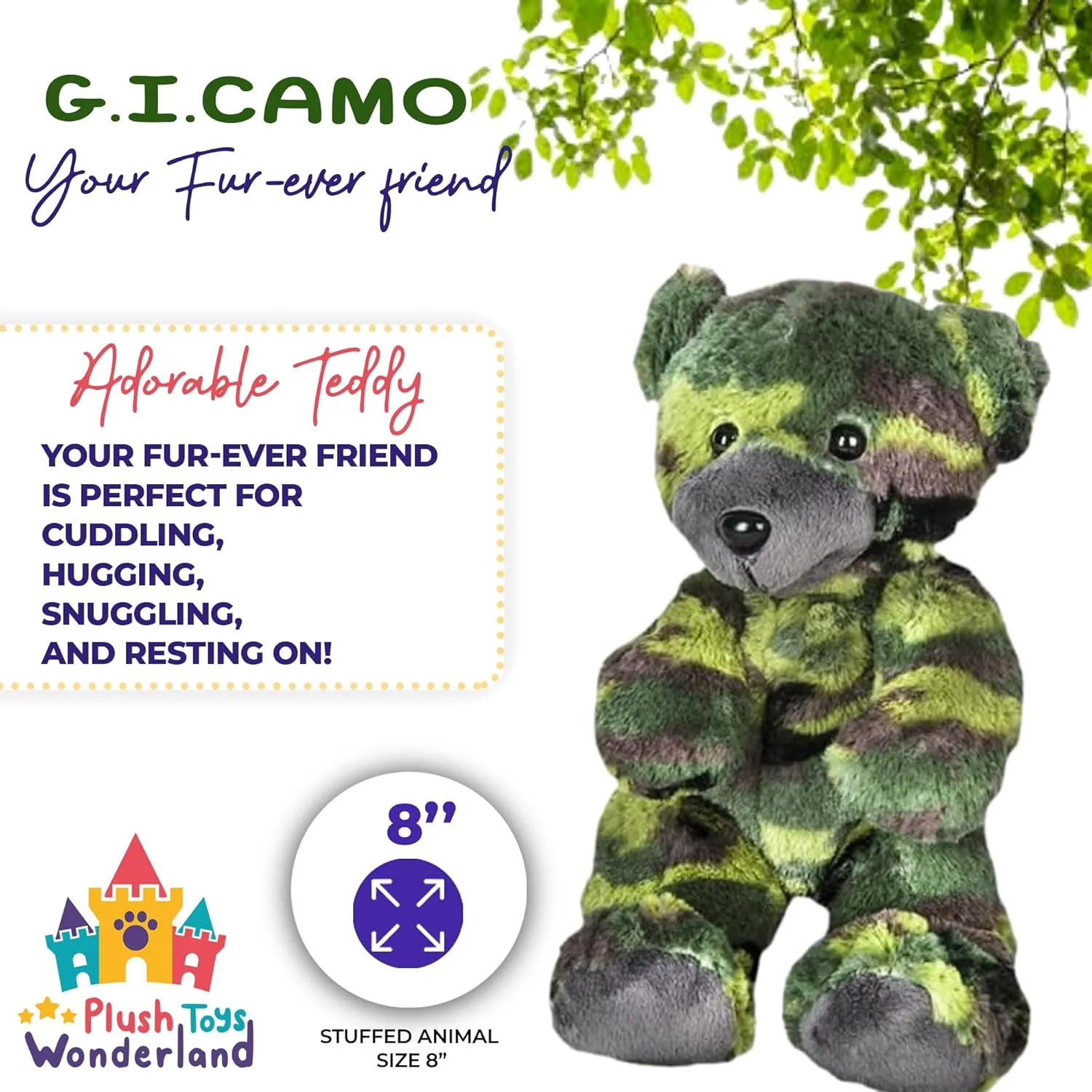 G.I. Camo Bear 8 inch Soft Plush Teddy Dressed in Camouflage – Ideal Gift for Little Soldier Young Military Enthusiasts and Cuddle Buddies