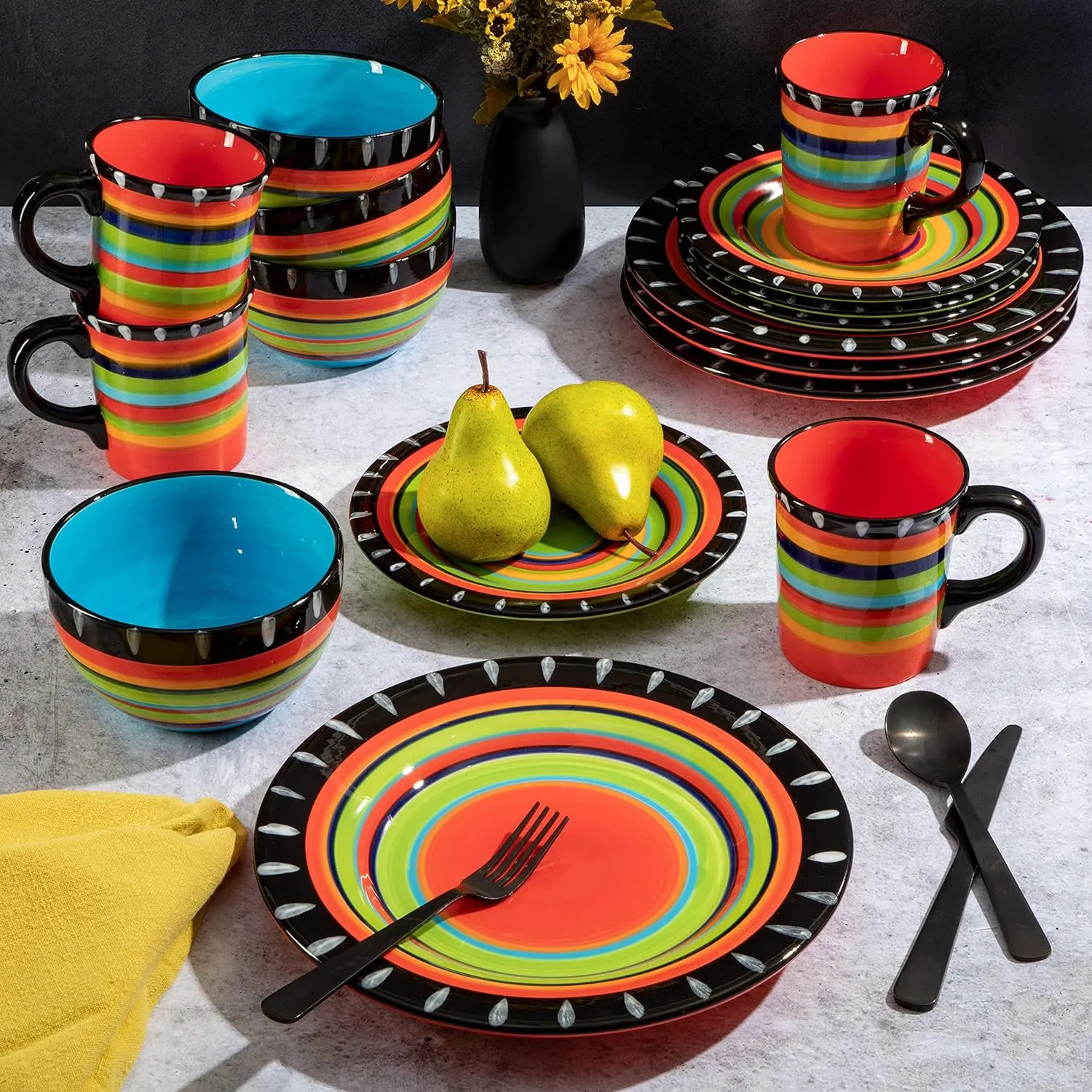 Gibson Elite Feliz Mesa 16-Piece Hand Painted Dinnerware Set, Service for 4 (16pc)