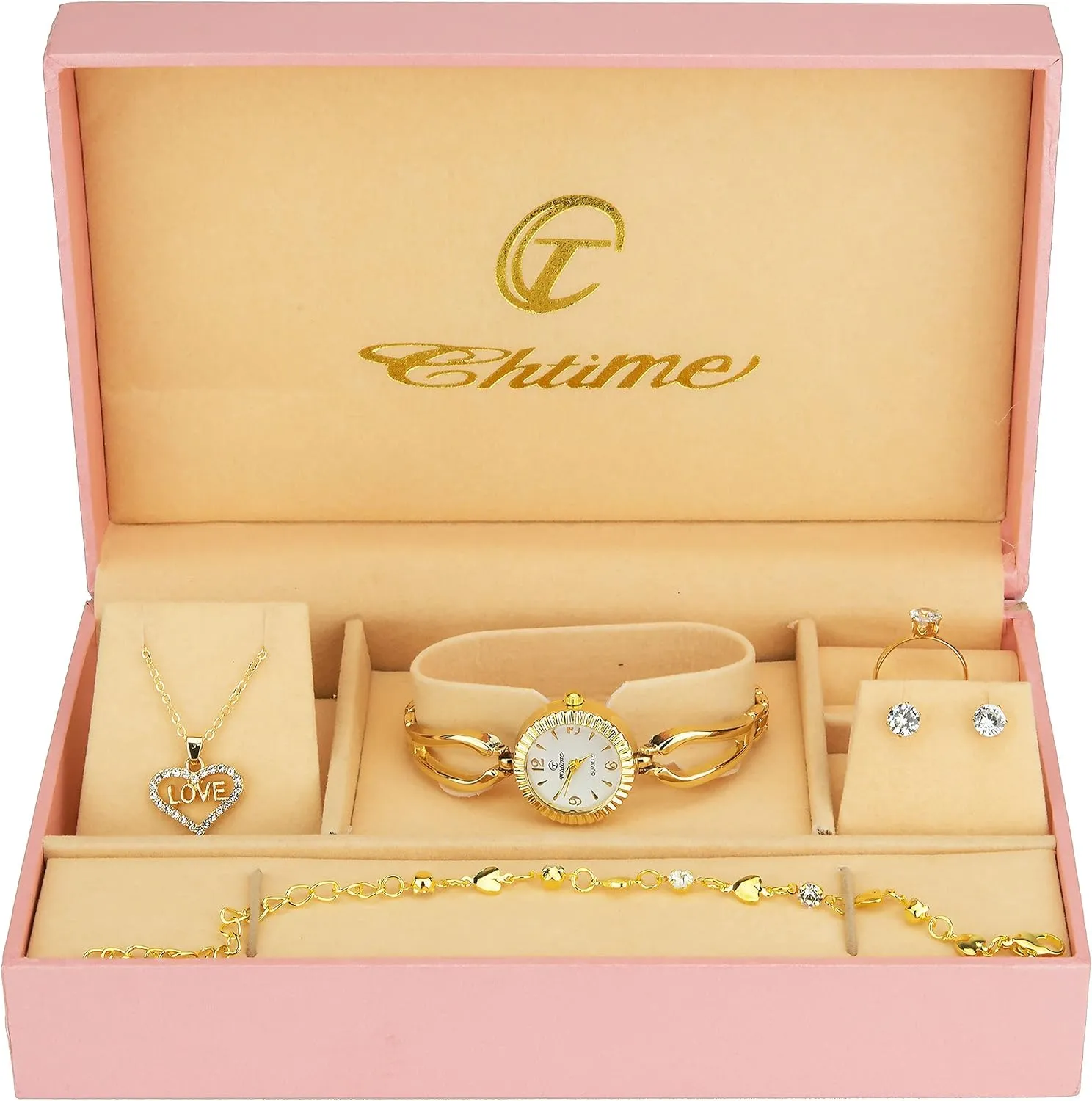 Gift Set Women's Watch White- jewelry Set- Necklace-Ring- Earrings - Band