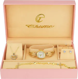 Gift Set Women's Watch White- jewelry Set- Necklace-Ring- Earrings - Band