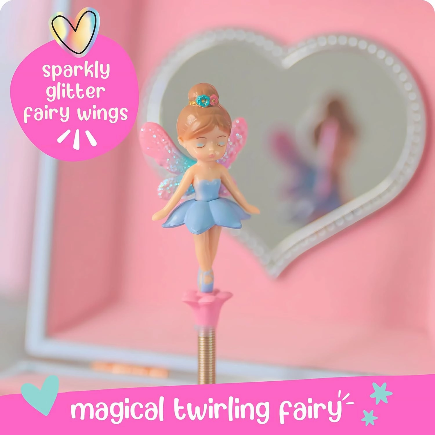 Giggle & Honey Musical Fairy Jewelry Box for Girls - Kids Music Box with Spinning Fairy and Mirror, Princess Birthday Gifts for Little Girls, Childrens Jewelry Boxes for Ages 3-10 - 6.8 x 5.3 x 6 in