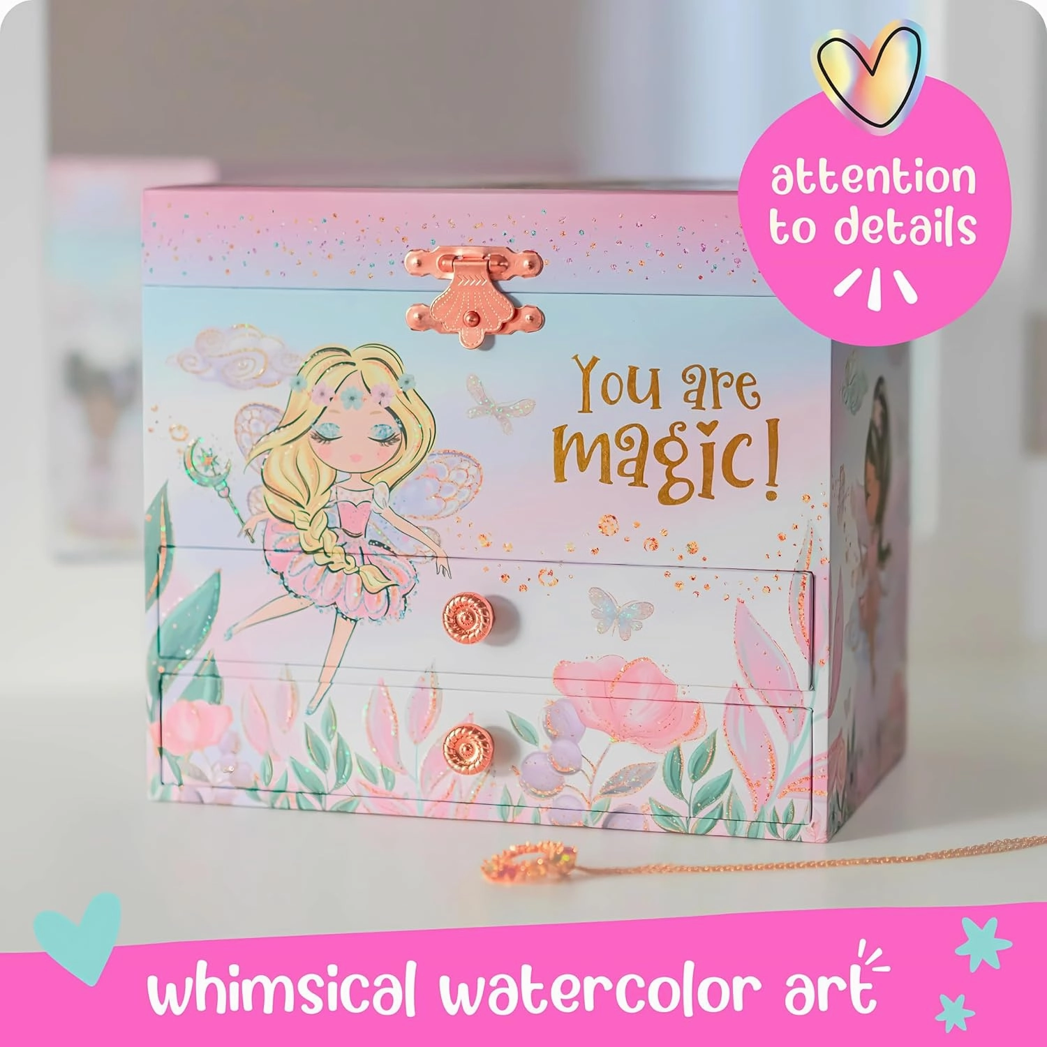 Giggle & Honey Musical Fairy Jewelry Box for Girls - Kids Music Box with Spinning Fairy and Mirror, Princess Birthday Gifts for Little Girls, Childrens Jewelry Boxes for Ages 3-10 - 6.8 x 5.3 x 6 in
