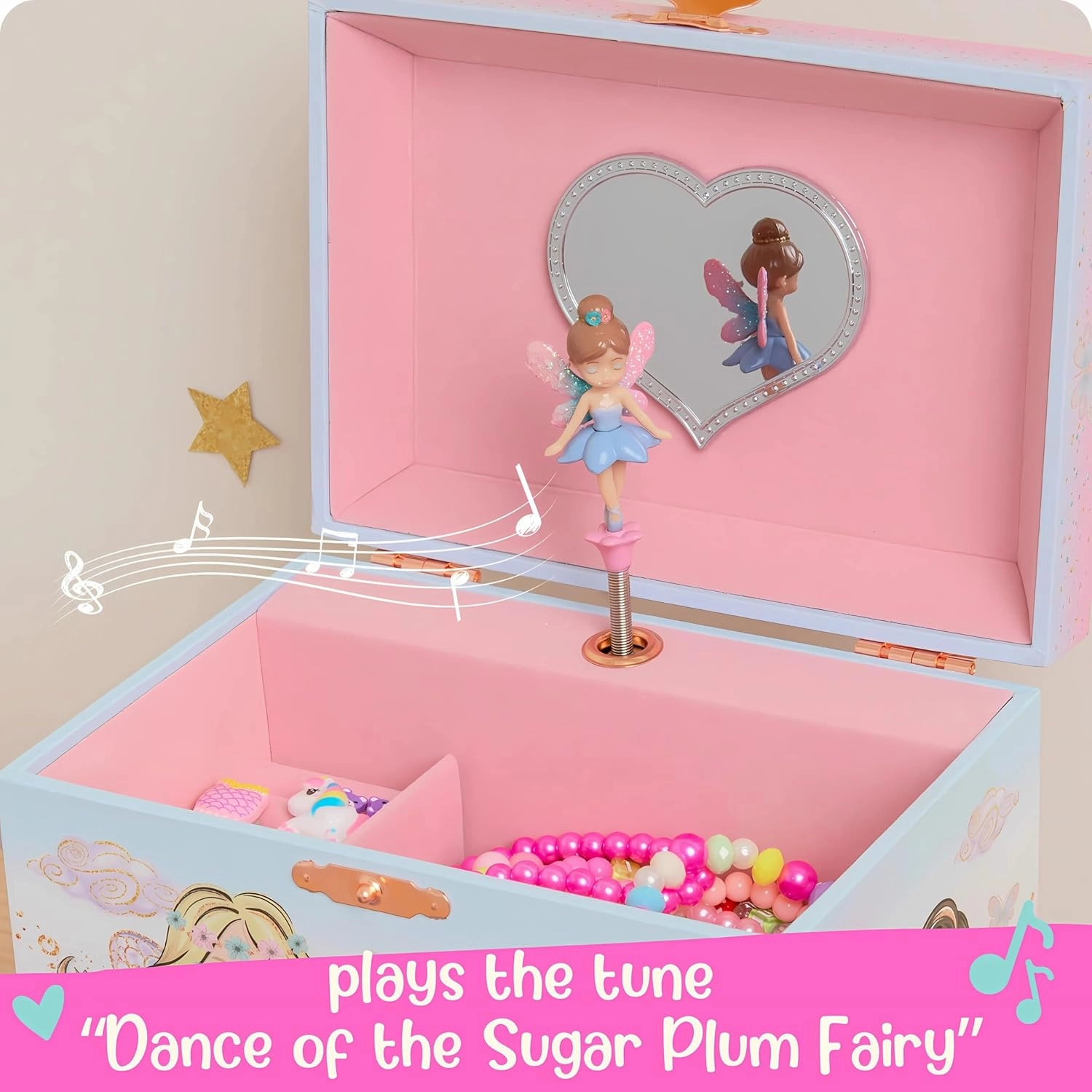 Giggle & Honey Musical Fairy Jewelry Box for Girls - Kids Music Box with Spinning Fairy and Mirror, Princess Birthday Gifts for Little Girls, Childrens Jewelry Boxes for Ages 3-10 - 6.8 x 5.3 x 6 in