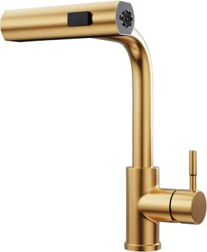 GIMILI Gold Waterfall Kitchen Faucet with Pull Down Sprayer Single Hole Handle Kitchen Sink Faucets Commercial Modern Faucets for Pull Down Sprayer Kitchen Sinks