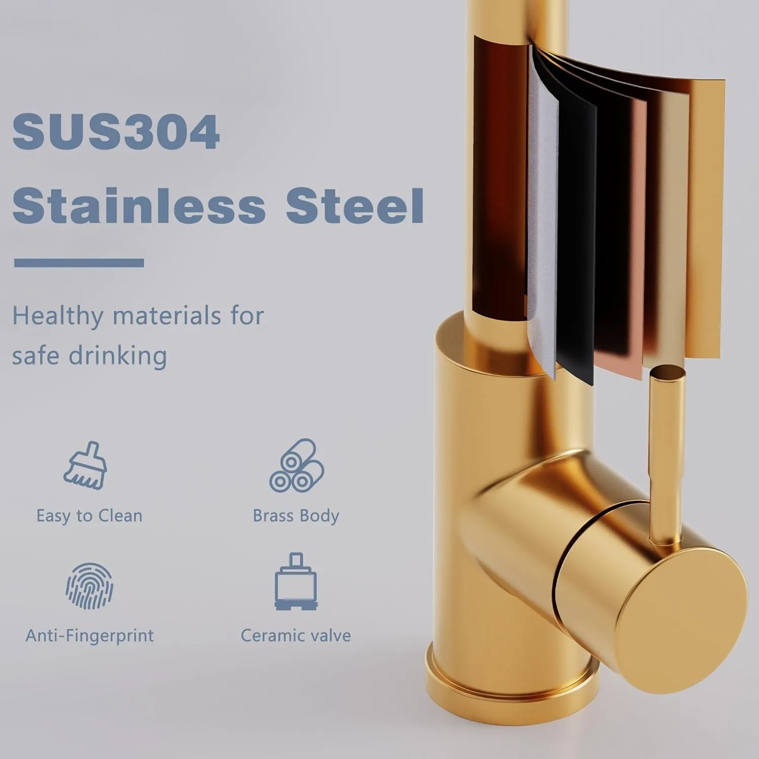 GIMILI Gold Waterfall Kitchen Faucet with Pull Down Sprayer Single Hole Handle Kitchen Sink Faucets Commercial Modern Faucets for Pull Down Sprayer Kitchen Sinks