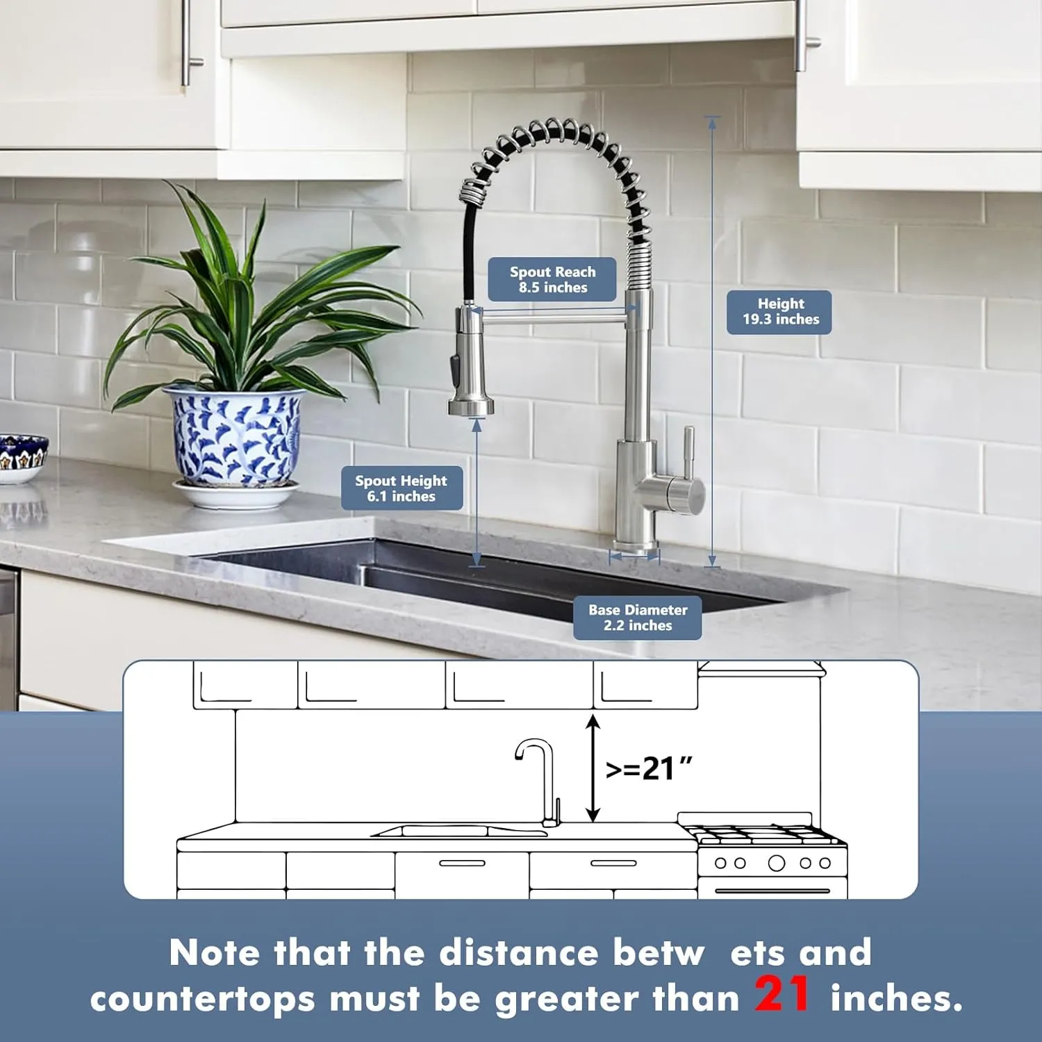 GIMILI Kitchen Faucet with Pull Down Sprayer Single Hole Stainless Steel Sink Faucet, Suitable for Farmhouses, RV, Laundry Room, Outdoor, and Campers. Llave para fregadero de cocina Brushed Nickel