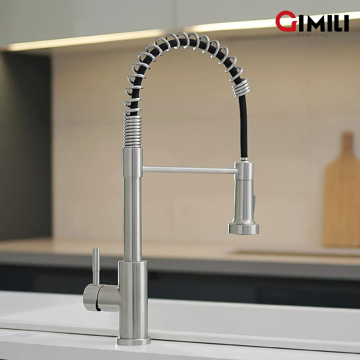 GIMILI Kitchen Faucet with Pull Down Sprayer Single Hole Stainless Steel Sink Faucet, Suitable for Farmhouses, RV, Laundry Room, Outdoor, and Campers. Llave para fregadero de cocina Brushed Nickel