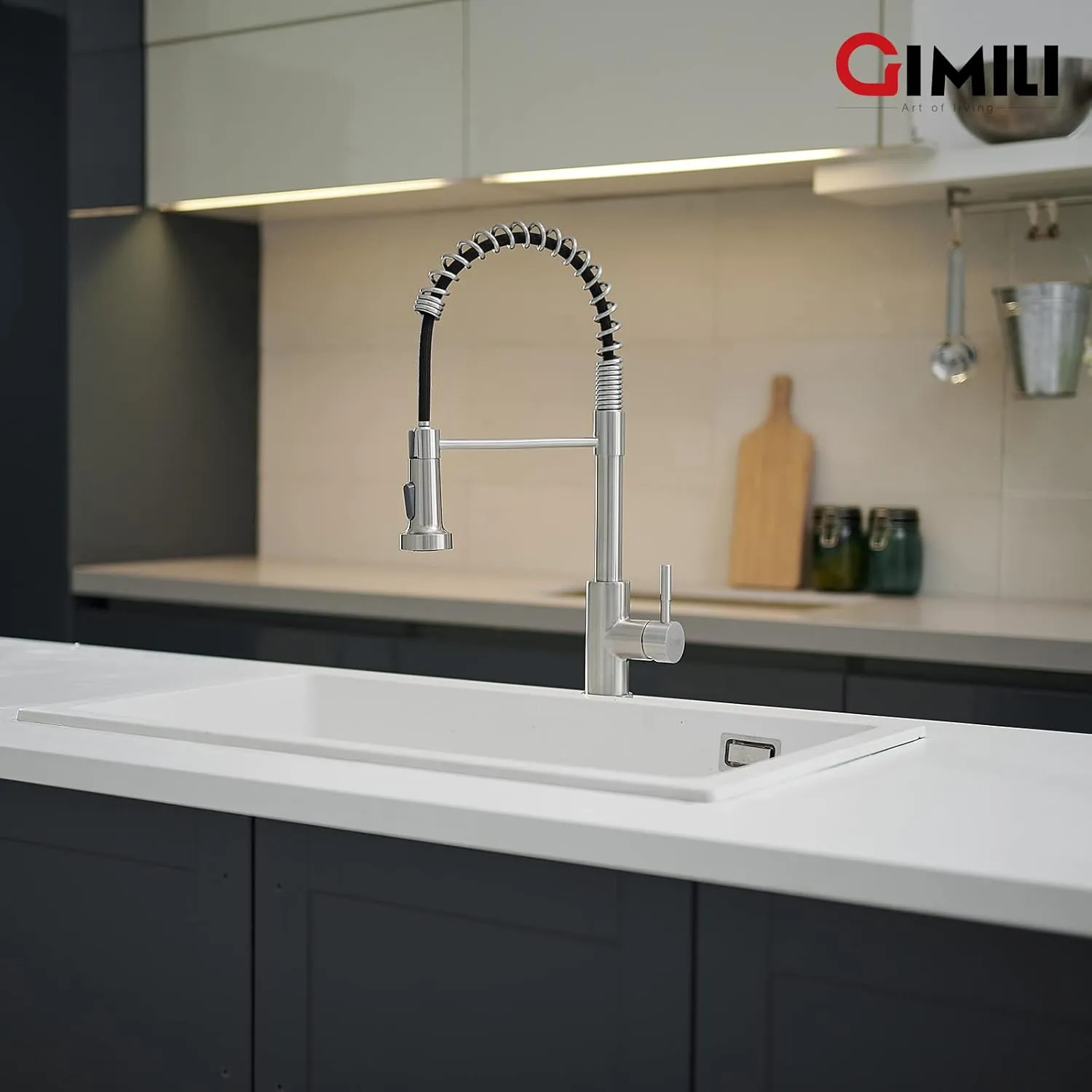 GIMILI Kitchen Faucet with Pull Down Sprayer Single Hole Stainless Steel Sink Faucet, Suitable for Farmhouses, RV, Laundry Room, Outdoor, and Campers. Llave para fregadero de cocina Brushed Nickel