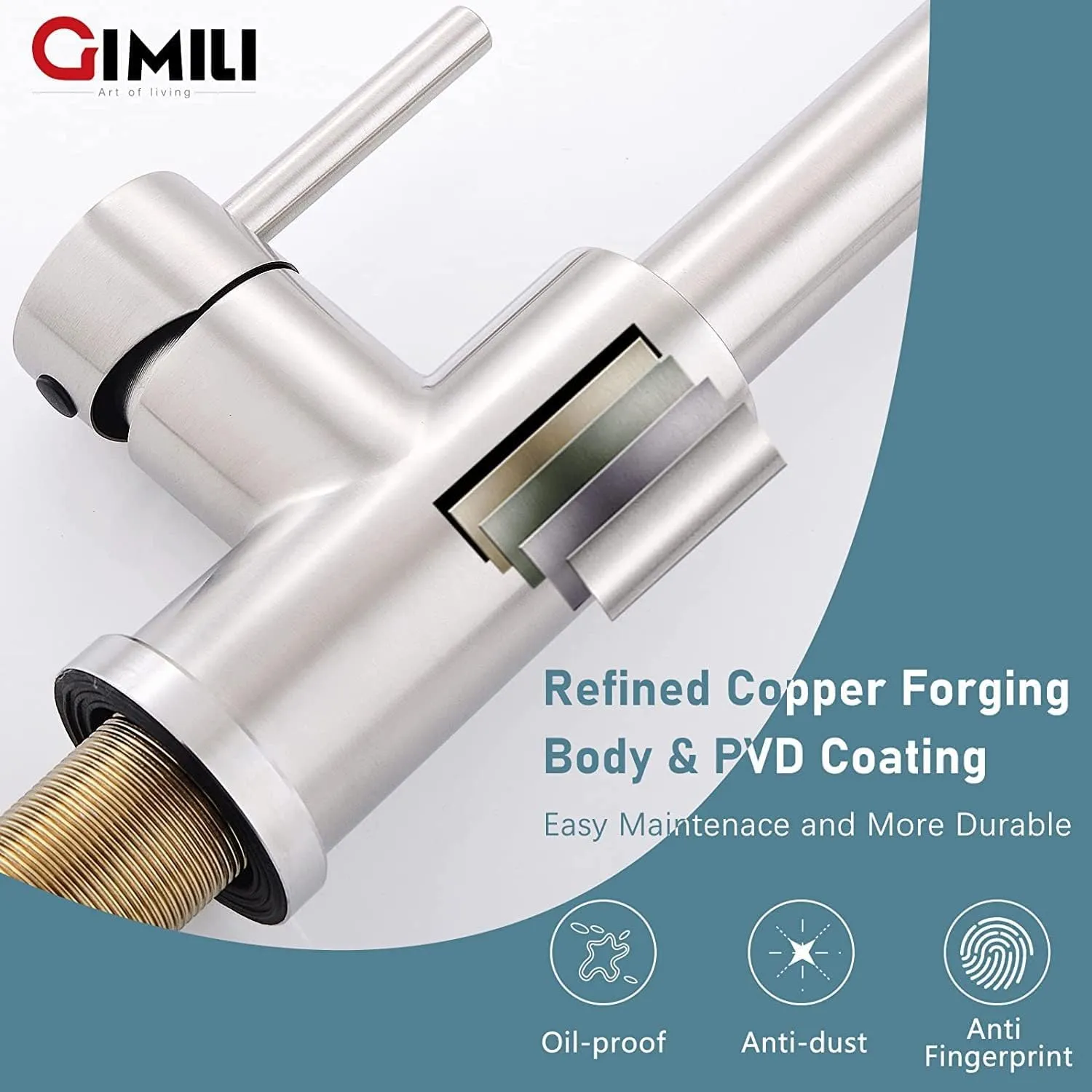 GIMILI Kitchen Faucet with Soap Dispenser, Commercial Single Handle Spring Brushed Nickel Pull Out Kitchen Sink Faucets with Pull Down Sprayer