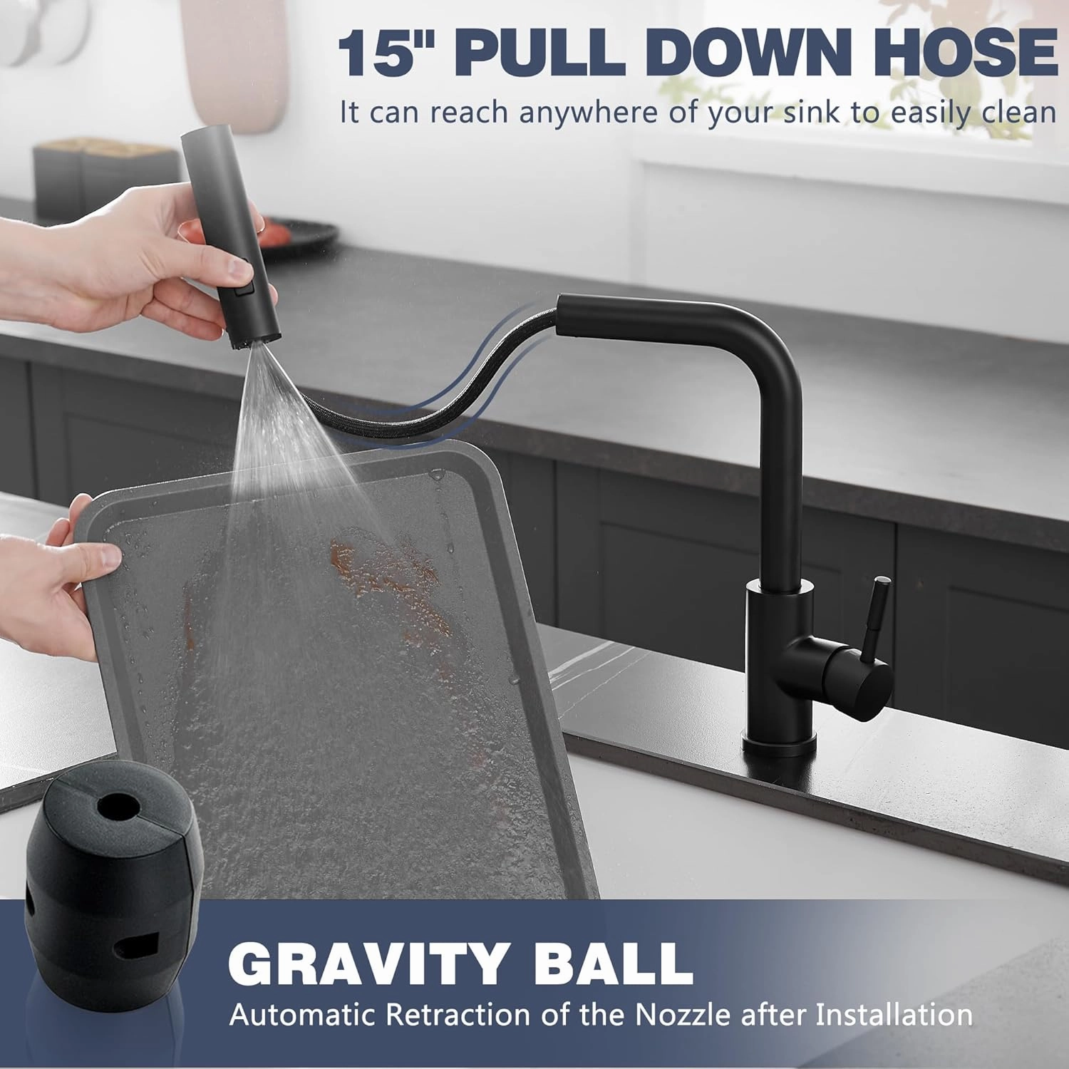 GIMILI Matte Black Waterfall Kitchen Faucet with Pull Down Sprayer Single Hole Handle Kitchen Sink Faucets Commercial Modern Faucets for Pull Down Sprayer Kitchen Sinks