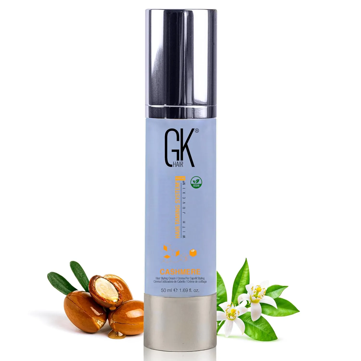 GK HAIR Global Keratin Leave in Cashmere Hair Smoothing and Styling Cream (1.69 Fl Oz/50ml) Argan Oil for Anti-Frizz Sleek Shine and Hydrates Dry Damaged and Unmanageable Hair Repair