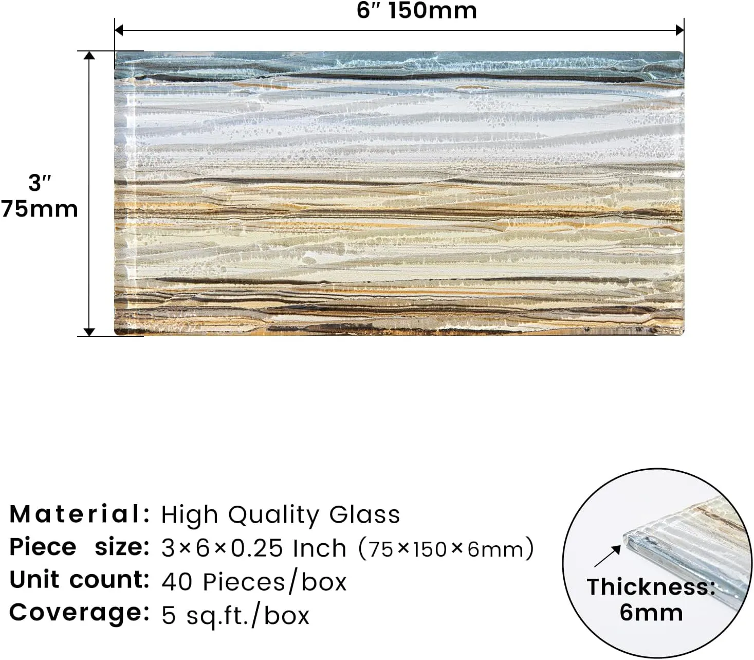 Glass Subway Tile 3 x 6 Inch Pack of 40 Yellow Blue for Kitchen Backsplash Bathroom Wall（Desert Oasis,40Pcs）