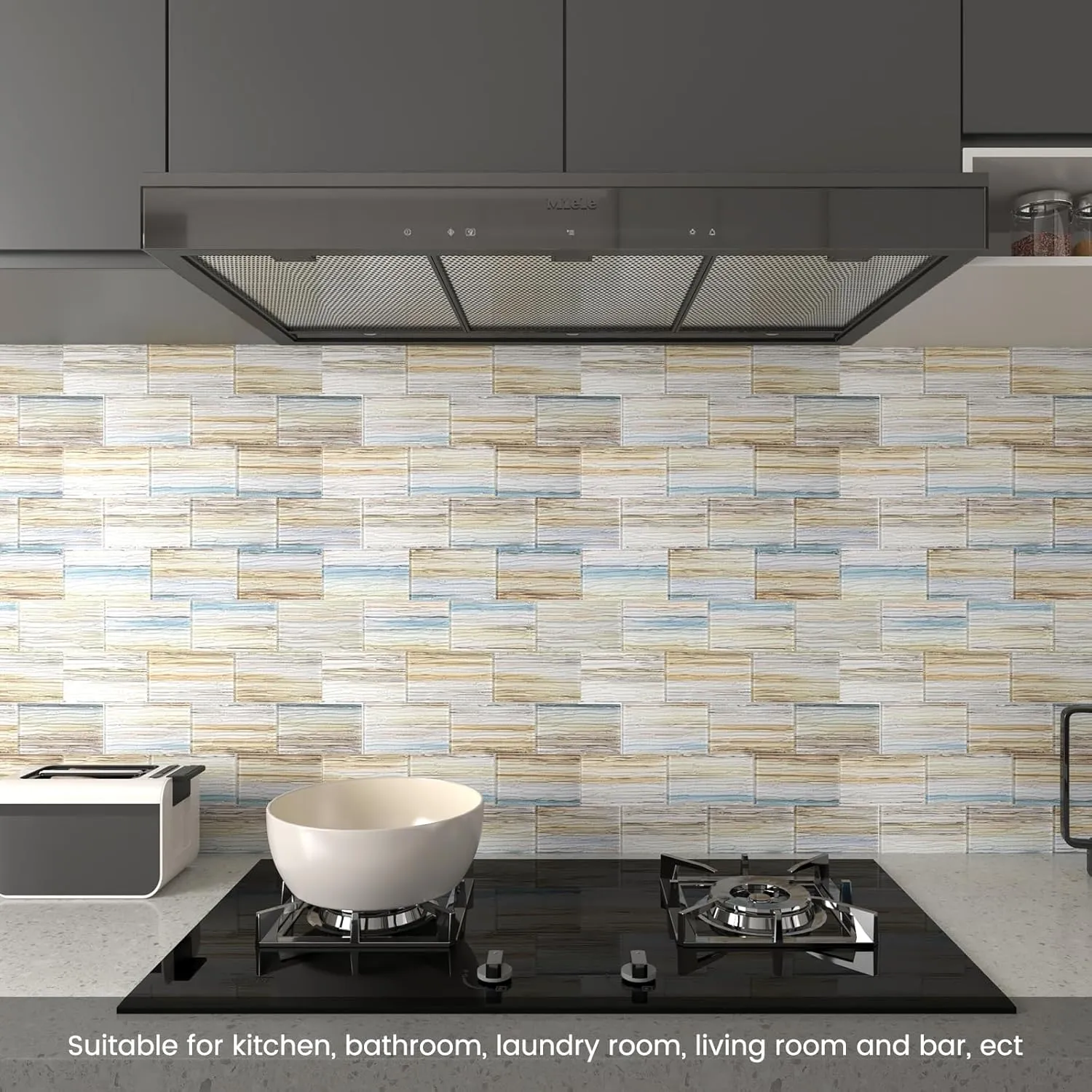 Glass Subway Tile 3 x 6 Inch Pack of 40 Yellow Blue for Kitchen Backsplash Bathroom Wall（Desert Oasis,40Pcs）