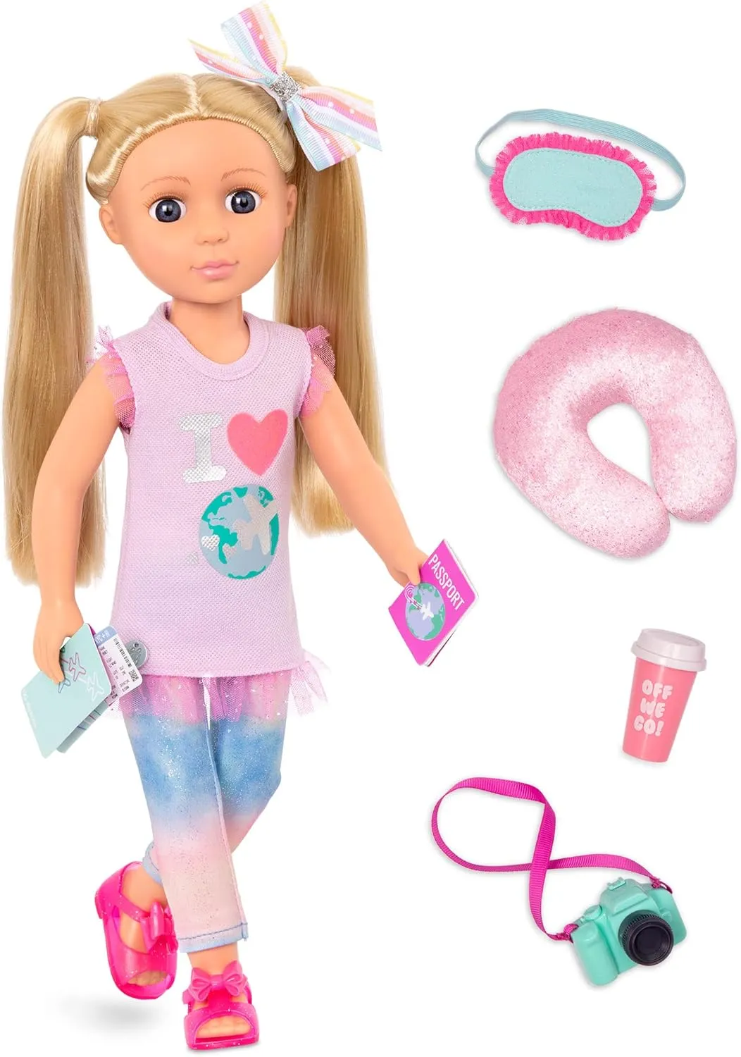 Glitter Girls - Percy14-inch Poseable Fashion Doll with Travel Accessories & Camera - Blonde Hair & Unique Purple Eyes - Dolls for Girls Age 3 & Up