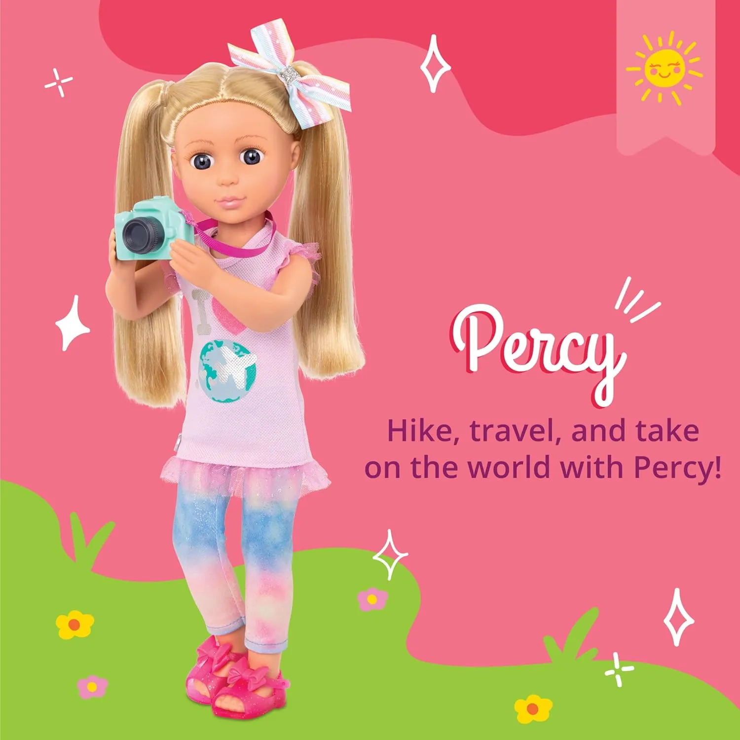 Glitter Girls - Percy14-inch Poseable Fashion Doll with Travel Accessories & Camera - Blonde Hair & Unique Purple Eyes - Dolls for Girls Age 3 & Up