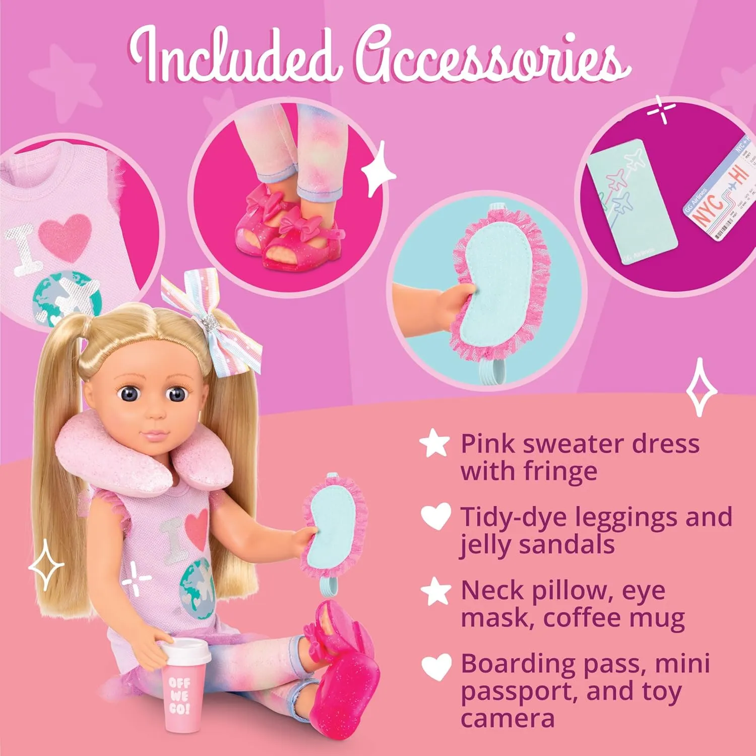 Glitter Girls - Percy14-inch Poseable Fashion Doll with Travel Accessories & Camera - Blonde Hair & Unique Purple Eyes - Dolls for Girls Age 3 & Up