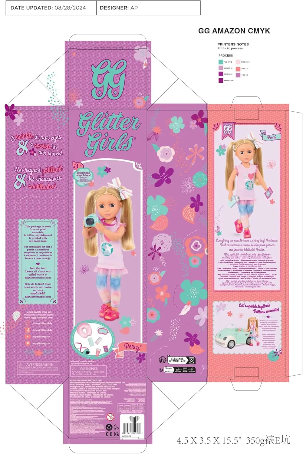 Glitter Girls - Percy14-inch Poseable Fashion Doll with Travel Accessories & Camera - Blonde Hair & Unique Purple Eyes - Dolls for Girls Age 3 & Up
