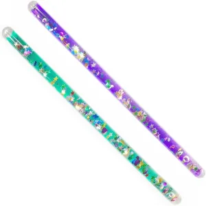 Glitter Wand, Magic Wonder Wand Tube - for Kids, TWO 11" Halloween Costume Accessory Princess Fairy Wizard Pretend Play (Purple, Green)