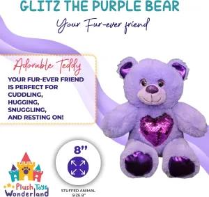 Glitz The Purple Bear 8 Inch - Adorable Purple Plushies Stuffed Animal Plush Toy, Perfect for Play and Display Gifts for Your Kids, Birthdays!