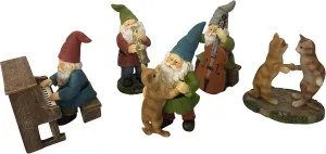GlitZGlam Happy Miniature Gnomes and Cats Dancing Celebration! - 6-Piece Musical Garden Gnome Set for The Miniature Fairy Garden