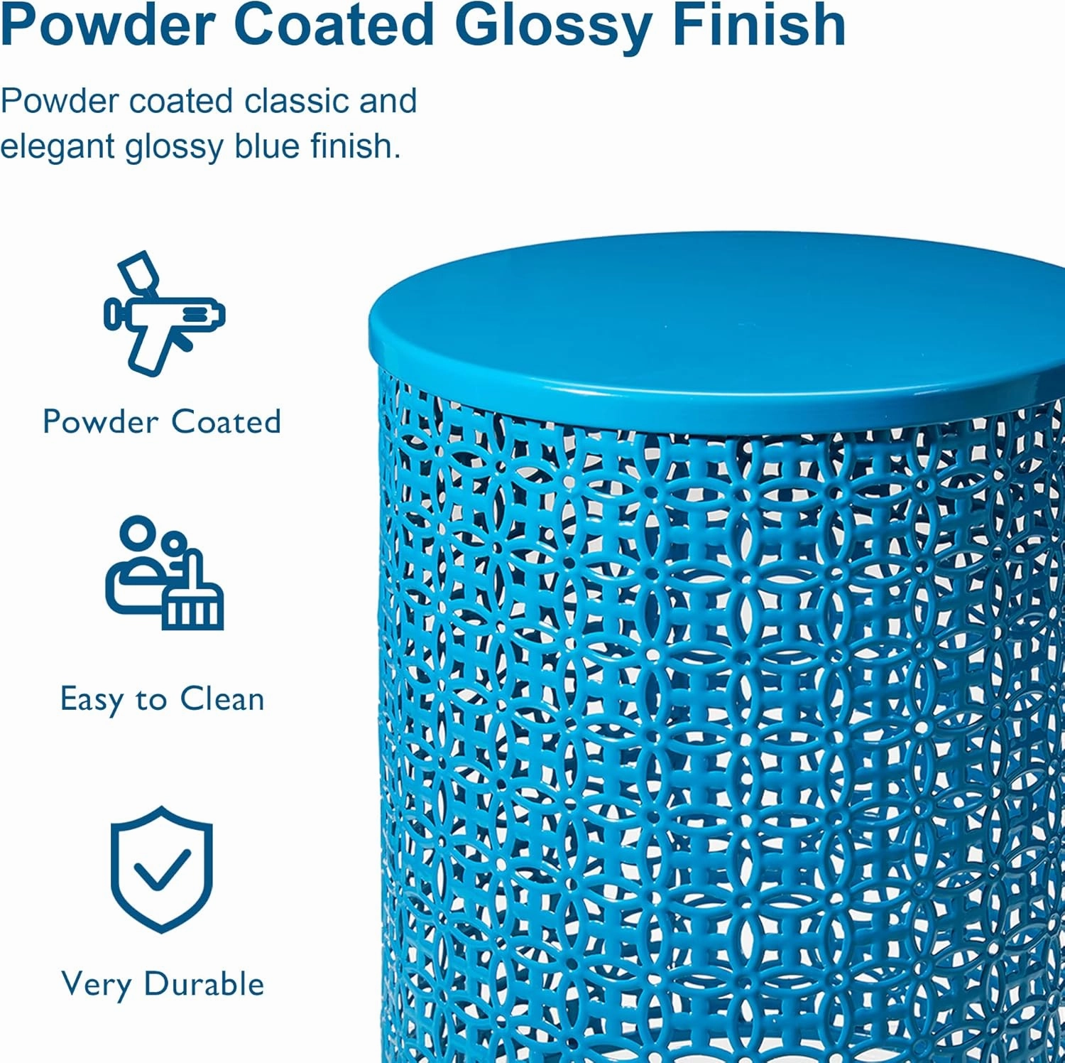 Glitzhome Outdoor Side Table Set of 2, Decorative Garden Stool for Indoor Outdoor Heavy Duty Metal Frame Accent Table Modern End Table, Glossy Blue