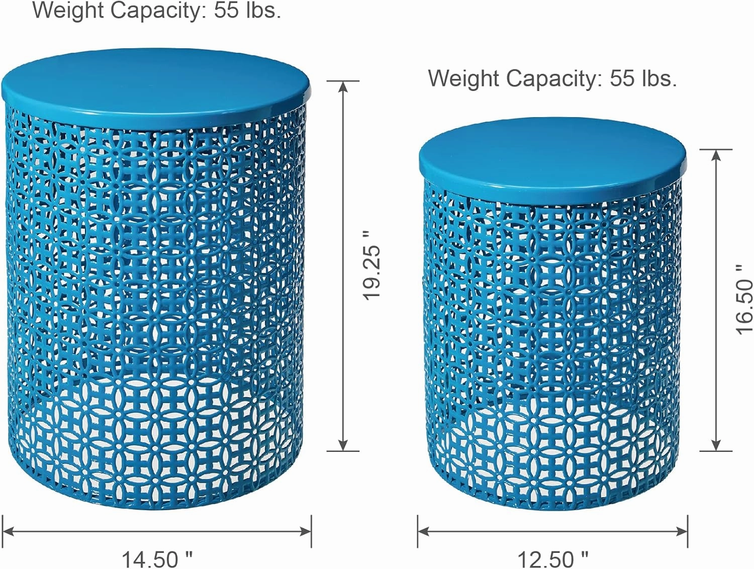 Glitzhome Outdoor Side Table Set of 2, Decorative Garden Stool for Indoor Outdoor Heavy Duty Metal Frame Accent Table Modern End Table, Glossy Blue