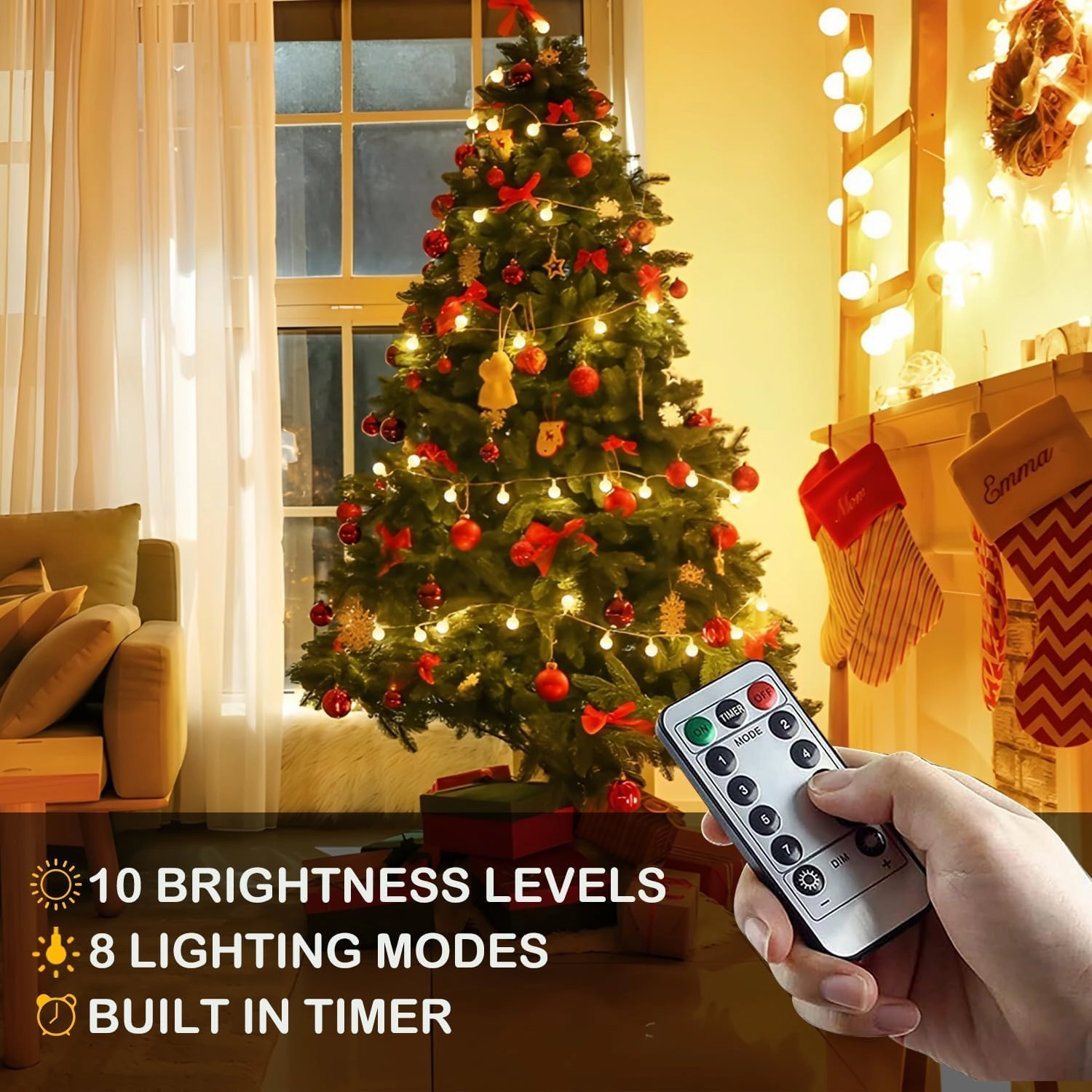 Globe String Lights 65.6 Ft. 120LEDs 8 Modes with Remote,USB Fairy Lights Plug in,Waterproof LED String Lights for Indoor Outdoor Bedroom Party Wedding Garden Christmas Tree Decor,Warm White