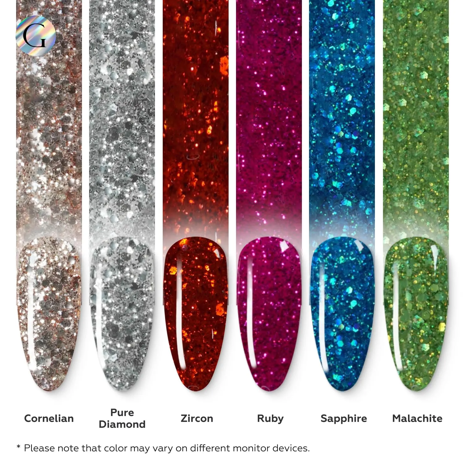 GLOSS Sparkly Shiny Gel Nail Polish Set | 6 Pcs with Gold Glitter, Sparkly Green, Silver Radiance, Red Glitter, Pink Shimmer & Blue Glow Colors, Gel Polish Soak Off UV LED, DIY Manicure at Home