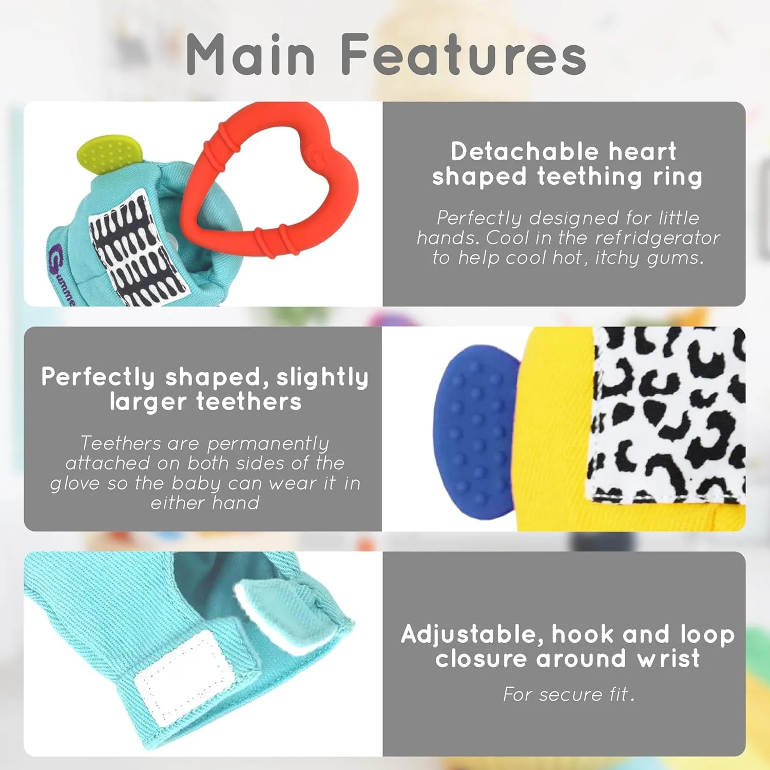 Glove Baby Teething Mitten With Detachable Toy - 3-9 Months - 100% Cotton Premium Glove With Silicone Heart Ring