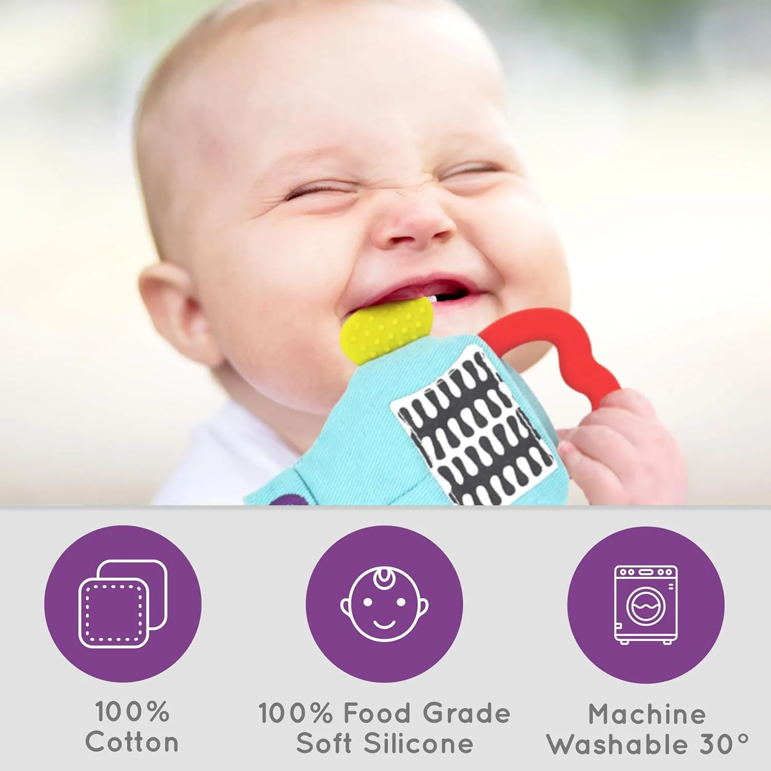 Glove Baby Teething Mitten With Detachable Toy - 3-9 Months - 100% Cotton Premium Glove With Silicone Heart Ring