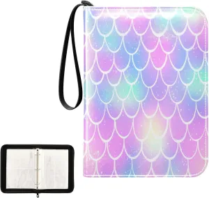 Glowing Colorful Scales Card Binder 4 Pocket, Trading Card Holder Fits 400 Game Cards with 50 Removable Sleeves, MTG Card Case Standard Size