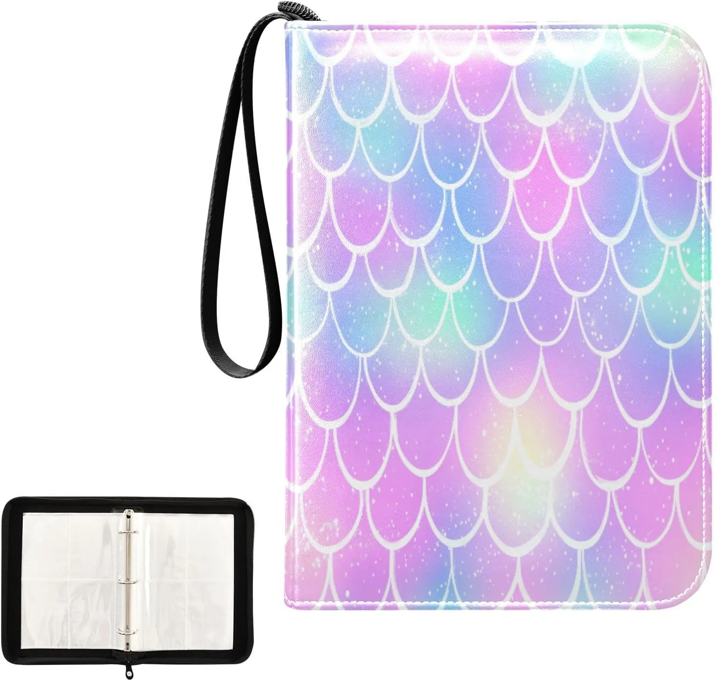 Glowing Colorful Scales Card Binder 4 Pocket, Trading Card Holder Fits 400 Game Cards with 50 Removable Sleeves, MTG Card Case Standard Size