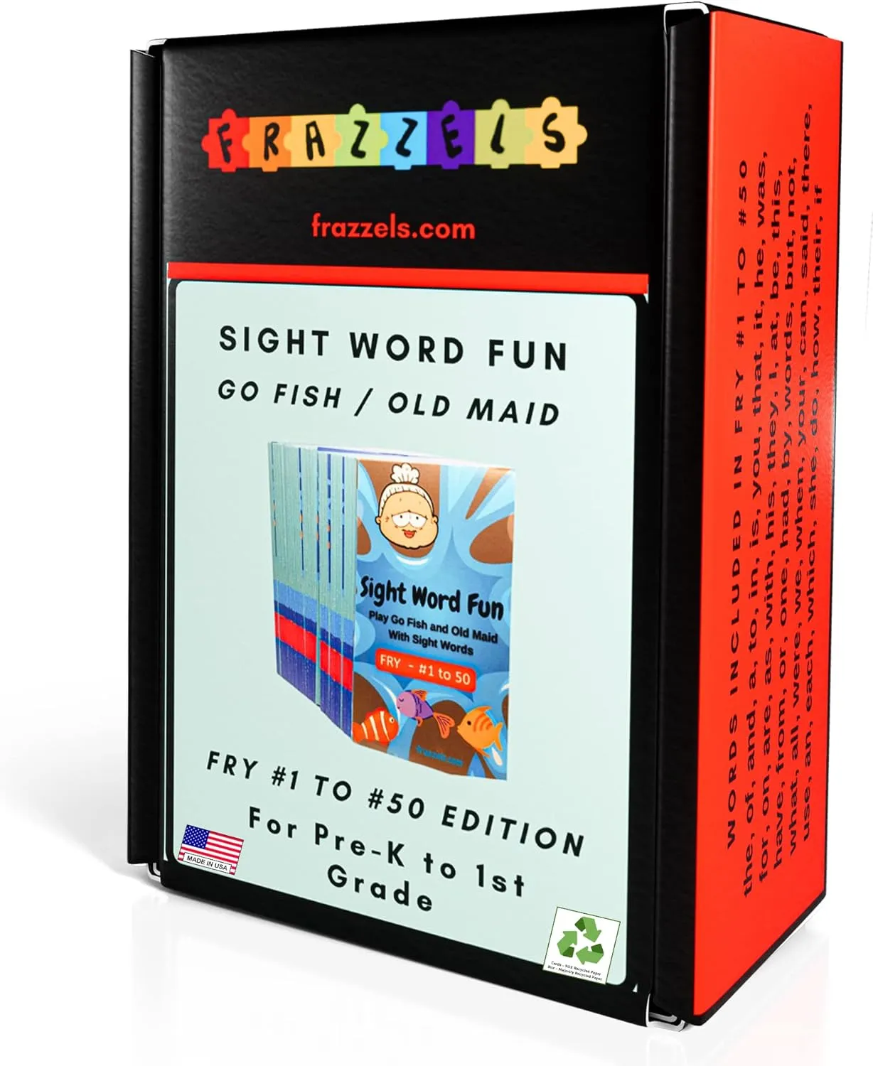 Go Fish Sight Words Card Game for Kids for Ages 4  with Fry 1 to 50 Version with Old Maid Option (Prek and Kindergarten with Includes Images