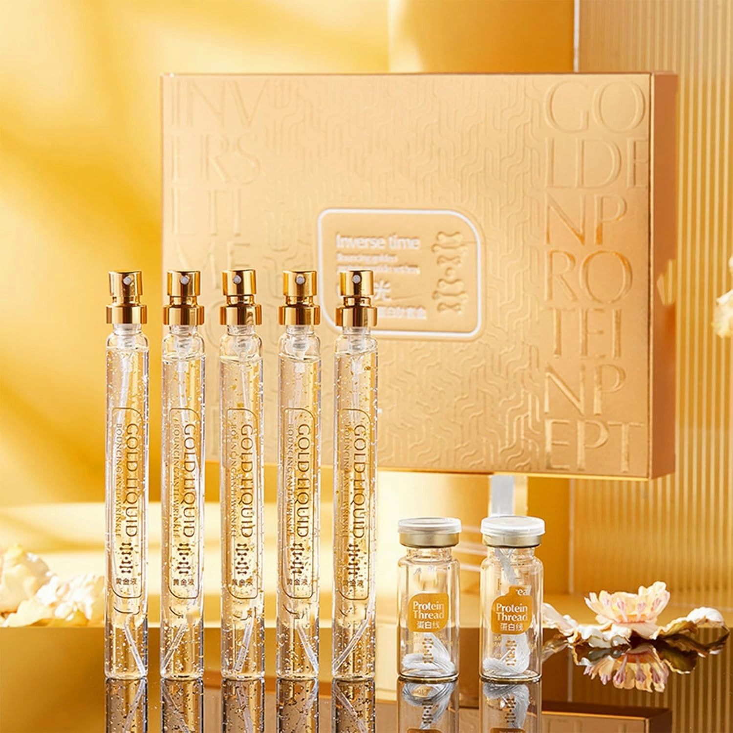 Gold Protein Thread Essence,Hilos De Colageno Adsorbibles,Hilos Tensores Para El Rostro Invisibles,Instalift Protein Thread Lifting Set,Hilos De ColáGeno Para La Cara (2PCS)