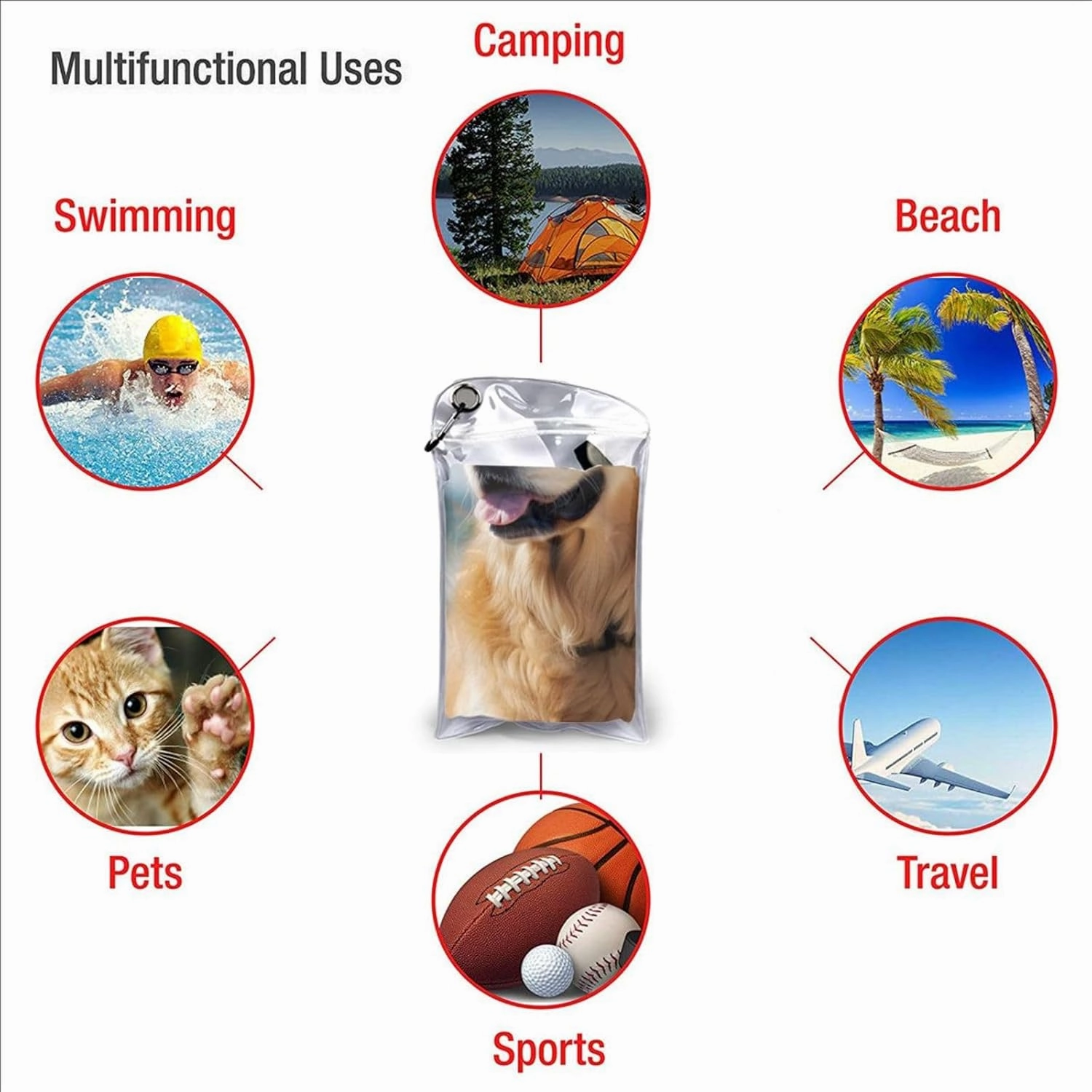 Golden Retriever On The Beach Premium Compact Microfiber Travel Towel-Featherlight & Quick Dry,Sand-Resistant Beach Towel for Swimming,Camping,Vacation Essentials with Carry Pouch