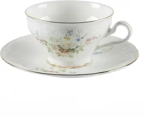 GOMMO Vintage Style Bone China Tea Cup and Saucer Set for 1, English Elegant Bone China Tea Cup, 7 oz Cappuccino Espresso Latte Cup Mug (1, White Floral)
