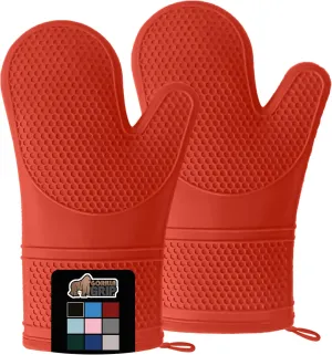 GORILLA GRIP Heat Resistant Durable Silicone Oven Mitts, BPA-Free Protective Grilling Potholders, Soft Cotton Lining, Flexible Waterproof Cooking Mitt Set, Kitchen Home Essentials, 12.5x8.3, Coral