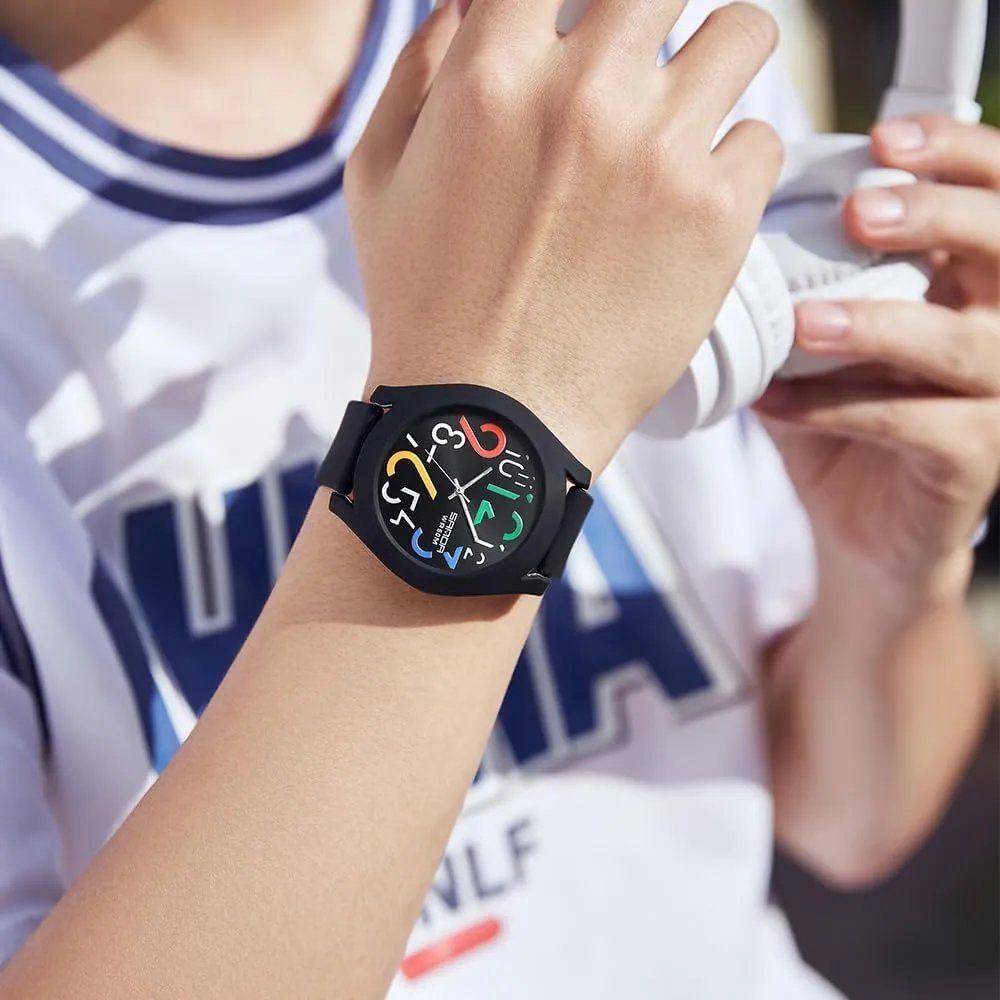 Gosasa Mens Analog Quartz Watch Creative Colorful Removable 5ATM Waterproof Sports Wristwatch Minimalist Luminous Analog Watch with Silicone Strap