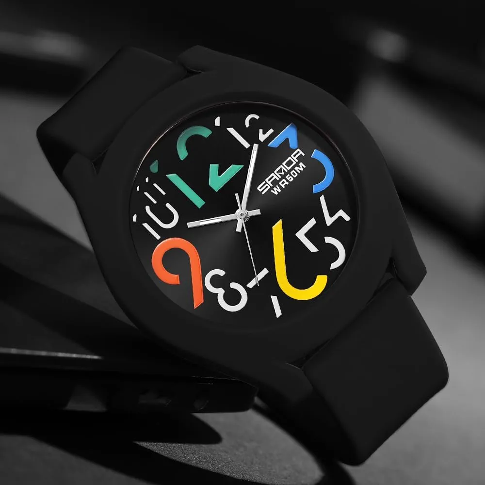 Gosasa Mens Analog Quartz Watch Creative Colorful Removable 5ATM Waterproof Sports Wristwatch Minimalist Luminous Analog Watch with Silicone Strap