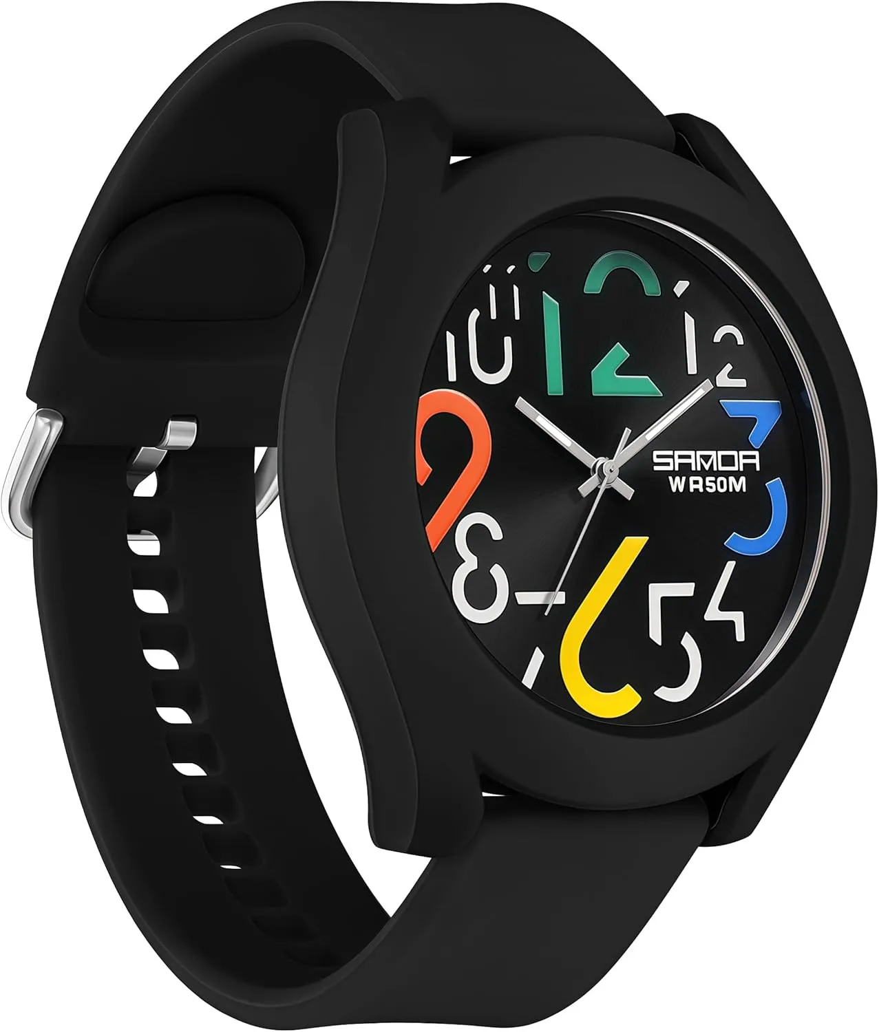 Gosasa Mens Analog Quartz Watch Creative Colorful Removable 5ATM Waterproof Sports Wristwatch Minimalist Luminous Analog Watch with Silicone Strap