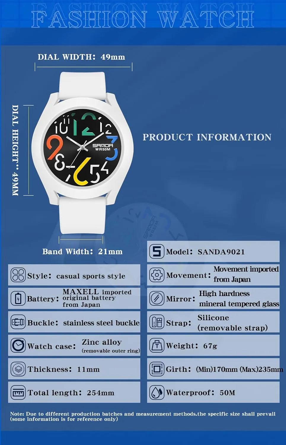 Gosasa Mens Analog Quartz Watch Creative Colorful Removable 5ATM Waterproof Sports Wristwatch Minimalist Luminous Analog Watch with Silicone Strap
