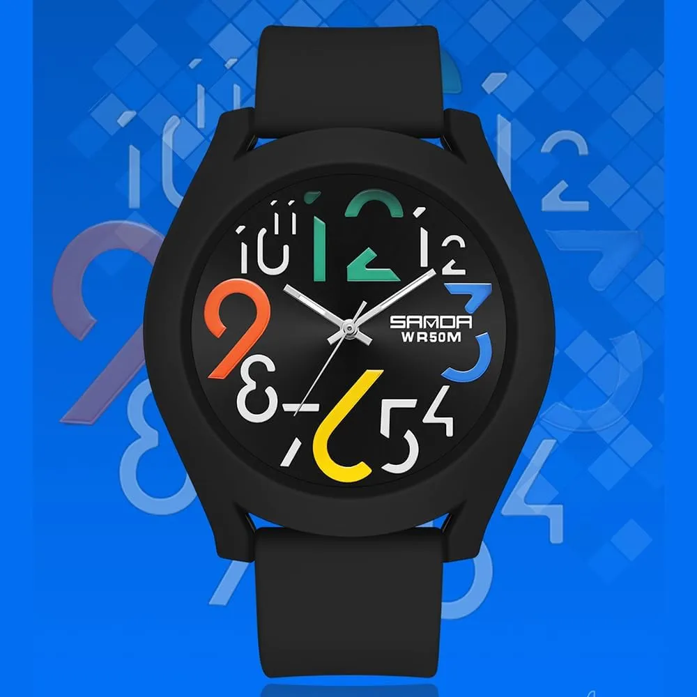 Gosasa Mens Analog Quartz Watch Creative Colorful Removable 5ATM Waterproof Sports Wristwatch Minimalist Luminous Analog Watch with Silicone Strap