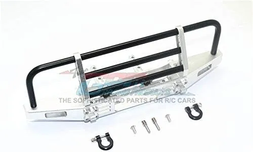 GPM For Traxxas TRX-4 Defender/TRX-4 Tactical Unit/Axial SCX10 II Upgrade Parts Aluminum Adjustable Front Brushguard Bumper - 1 Set Silver Black