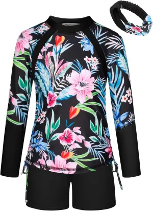 GRACE KARIN Girls Swimsuit Long Sleeve Rashguard Set 2-Piece Bathing Suit 6-12Y