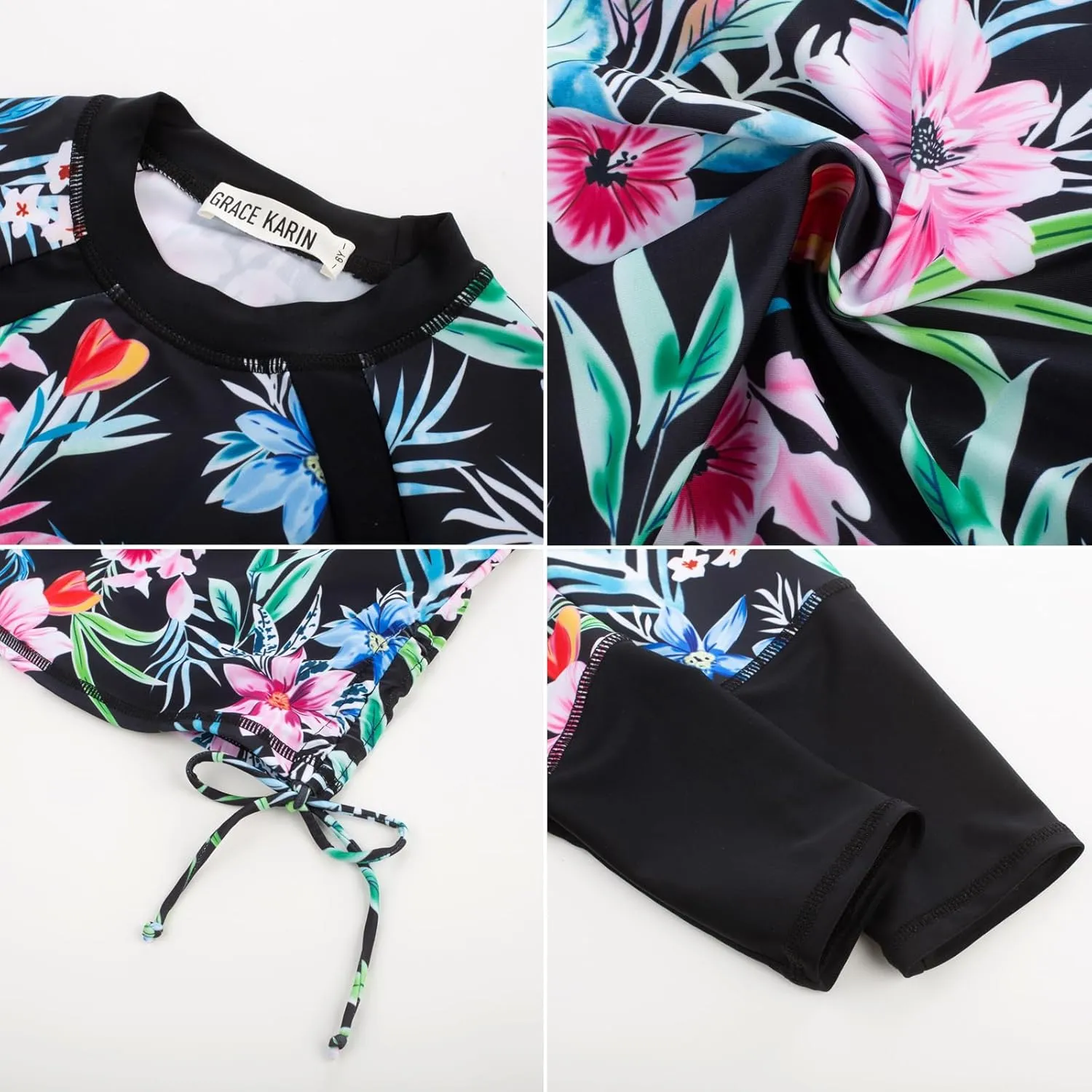 GRACE KARIN Girls Swimsuit Long Sleeve Rashguard Set 2-Piece Bathing Suit 6-12Y