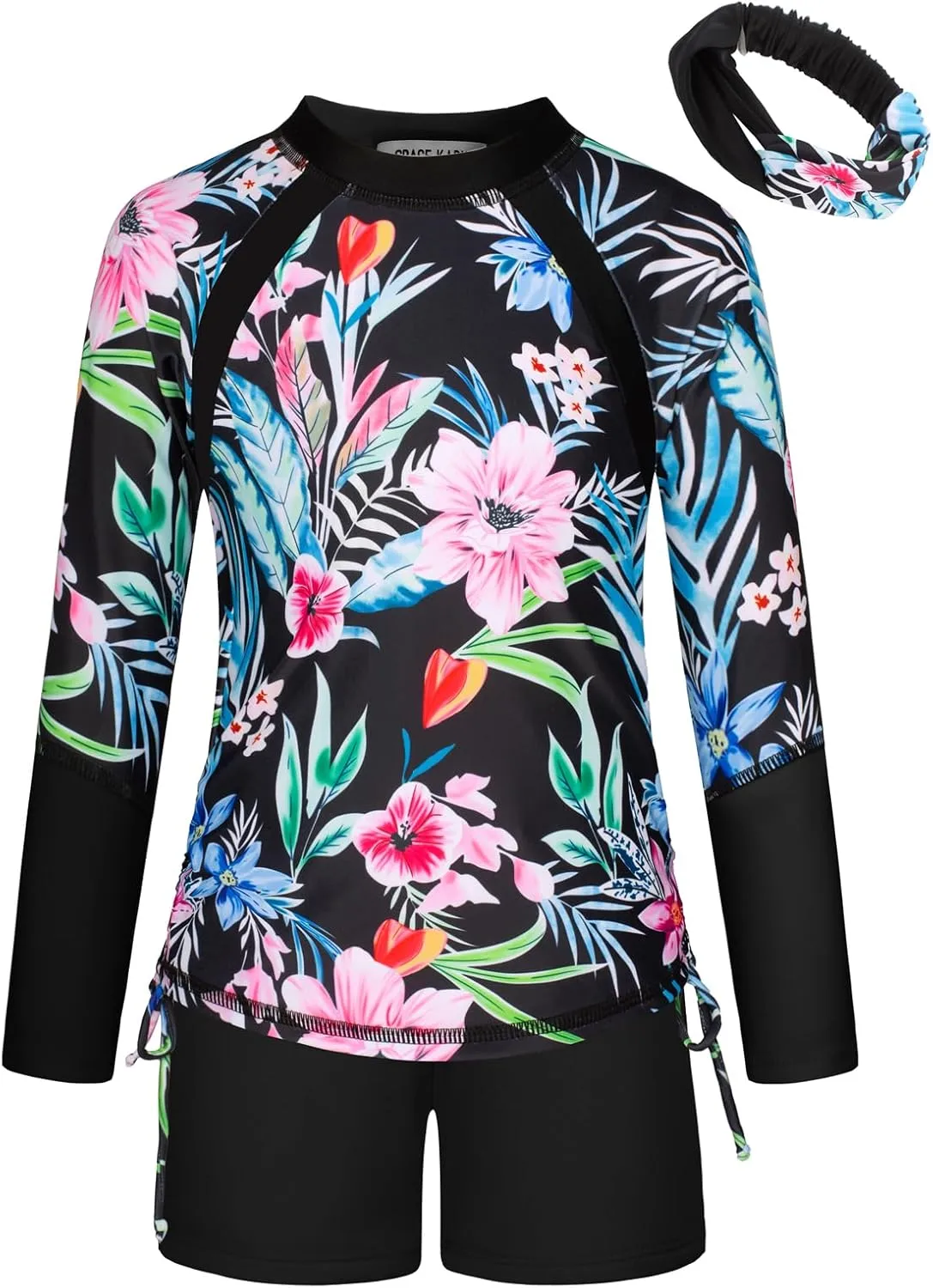 GRACE KARIN Girls Swimsuit Long Sleeve Rashguard Set 2-Piece Bathing Suit 6-12Y