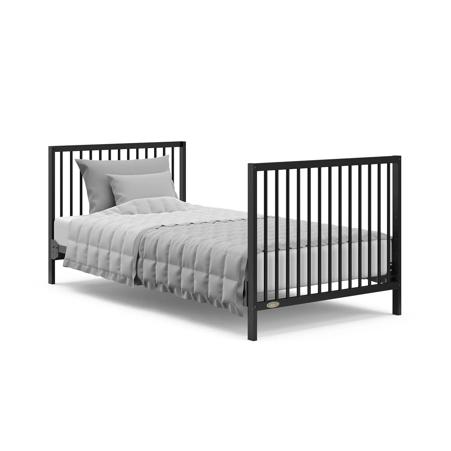 Graco Teddi 4-in-1 Convertible Mini Crib with Bonus Water-Resistant Mattress (Black) – GREENGUARD Gold Certified, 2.75-Inch Mattress Included, Convenient Size, Easy 30-Minute Assembly
