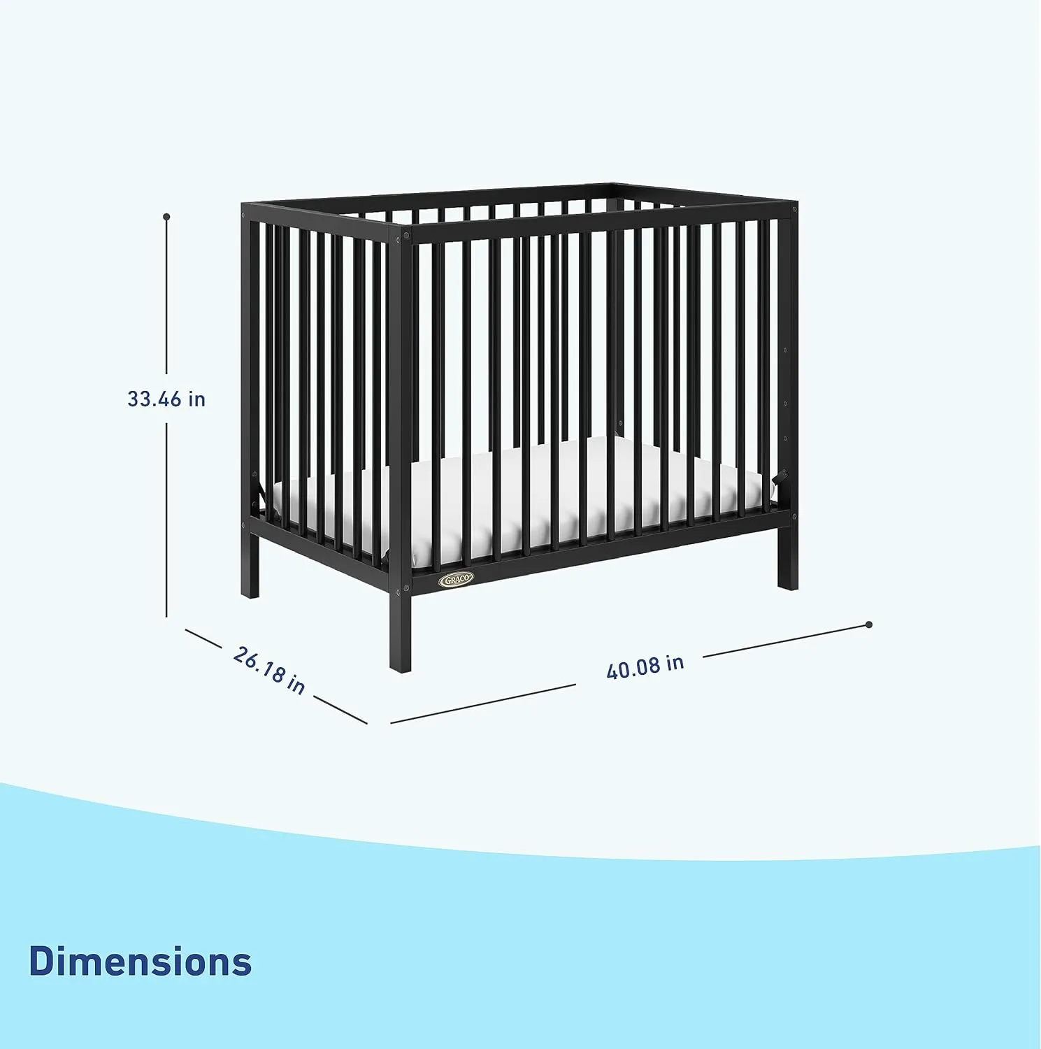 Graco Teddi 4-in-1 Convertible Mini Crib with Bonus Water-Resistant Mattress (Black) – GREENGUARD Gold Certified, 2.75-Inch Mattress Included, Convenient Size, Easy 30-Minute Assembly