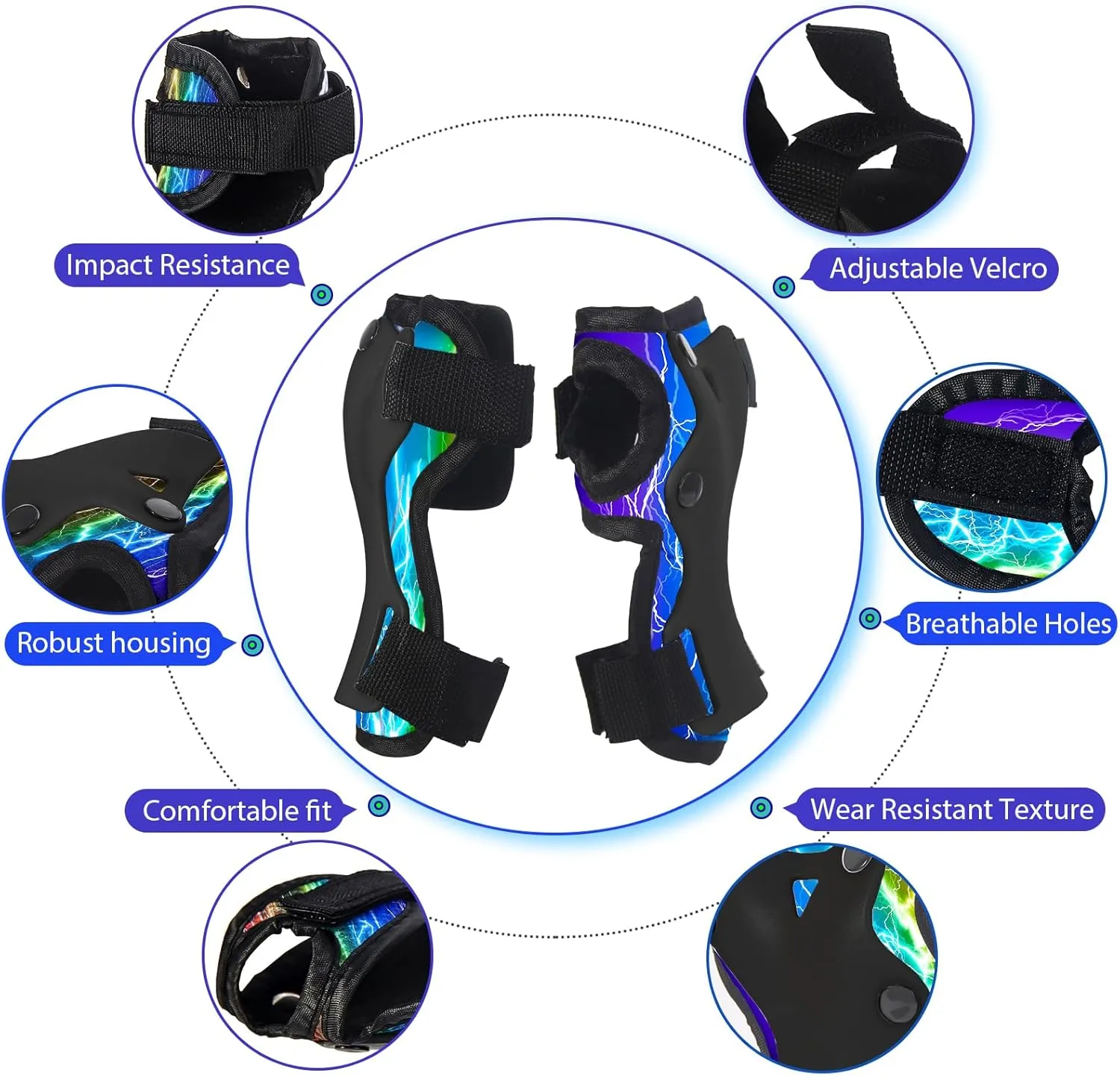 Gradient Color Kids Protective Gear Set Knee Pads for Kid 2-14 Years,W/ Adjustable Strap Kids/Youth Knee Pads Elbow Pads Wrist Guards Set for Inline Roller Skates,Cycling,BMX Bike,Skateboard,Scooter