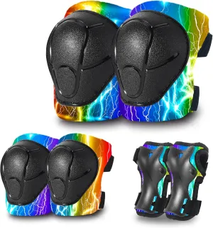 Gradient Color Kids Protective Gear Set Knee Pads for Kid 2-14 Years,W/ Adjustable Strap Kids/Youth Knee Pads Elbow Pads Wrist Guards Set for Inline Roller Skates,Cycling,BMX Bike,Skateboard,Scooter